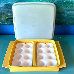 Tupperware Yellow and White Deviled Egg Carrier or Egg Storage